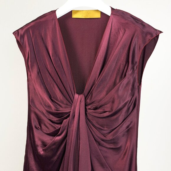 Lanvin Winter 2007 Purple Wine Silk Midi Drape Front Dress - Picture 3 of 8